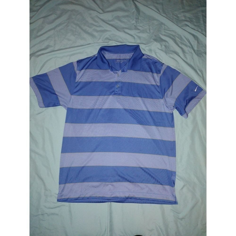 Nike Golf Dri Fit Men's Blue Striped Polo Shirt‎ Short Sleeve Size Large